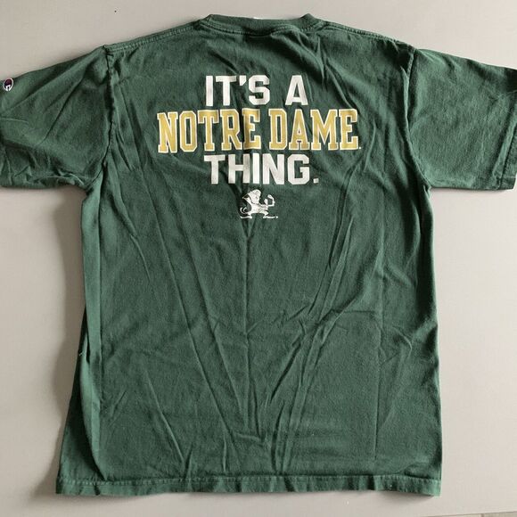 Vintage 1990s Norte Dame Fighting Irish T-shirt Large Green Champion - Picture 1 of 5